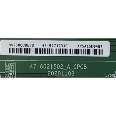 T-CON PARA TV HISENSE / NUMERO DE PARTE 44-9771731C / 47-6021502_A_CPCB / HV750QUBE7D / XY5A15D0484 / PANEL 75G211H6H00162 / MODELO 75U7G - Imagen 3